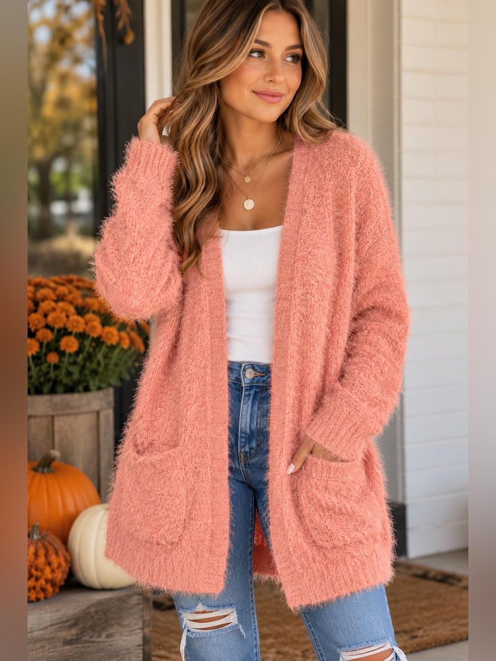 Forever 21 Pink Fuzzy Eyelash Knit Open Front Cardigan Sweater Size Small